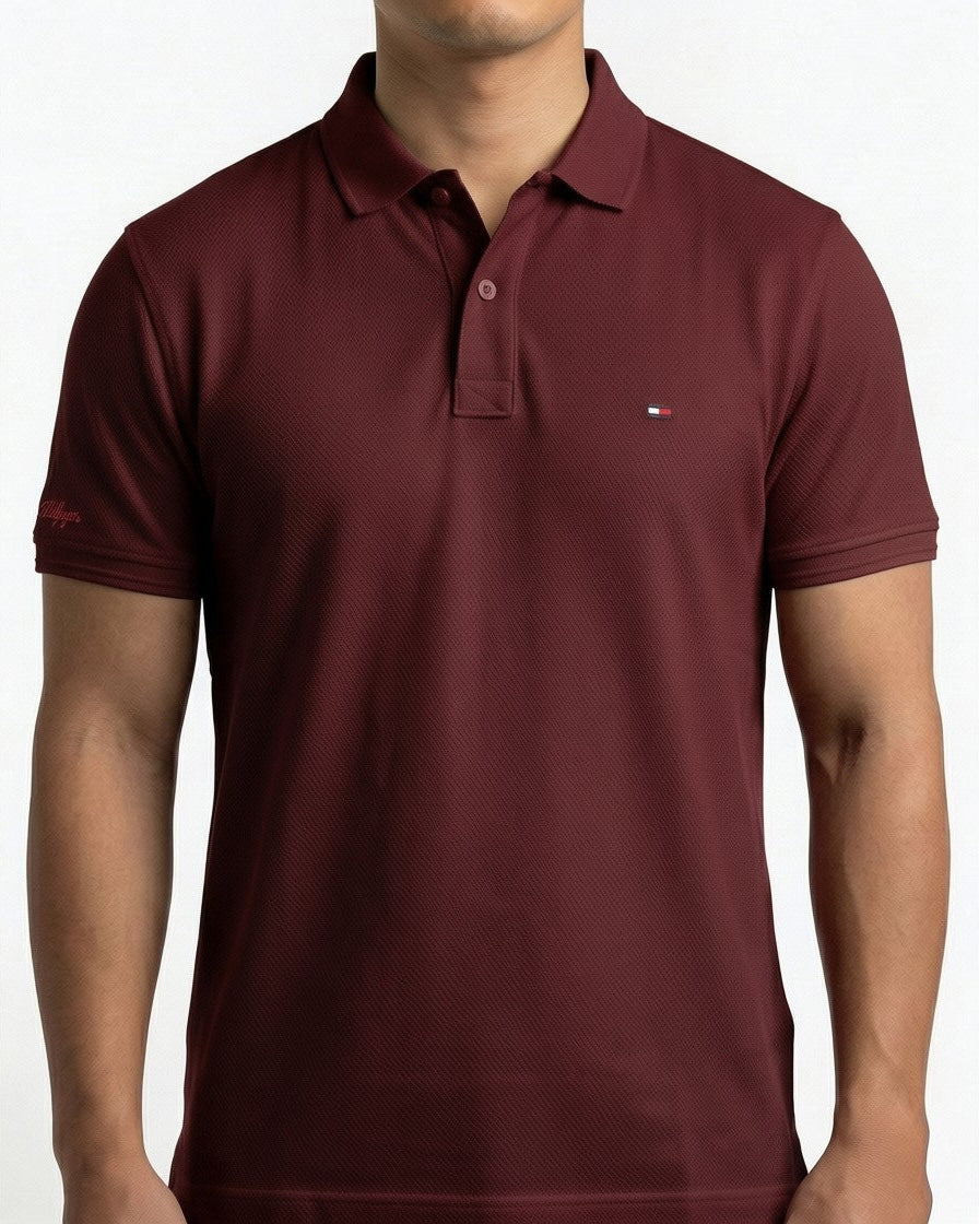 Classic Popcorn Knit Polo – Maroon