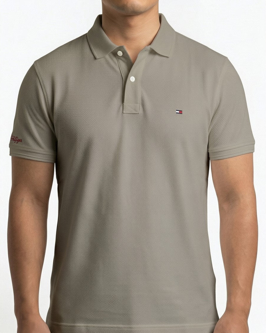 Classic Popcorn Knit Polo – Beige