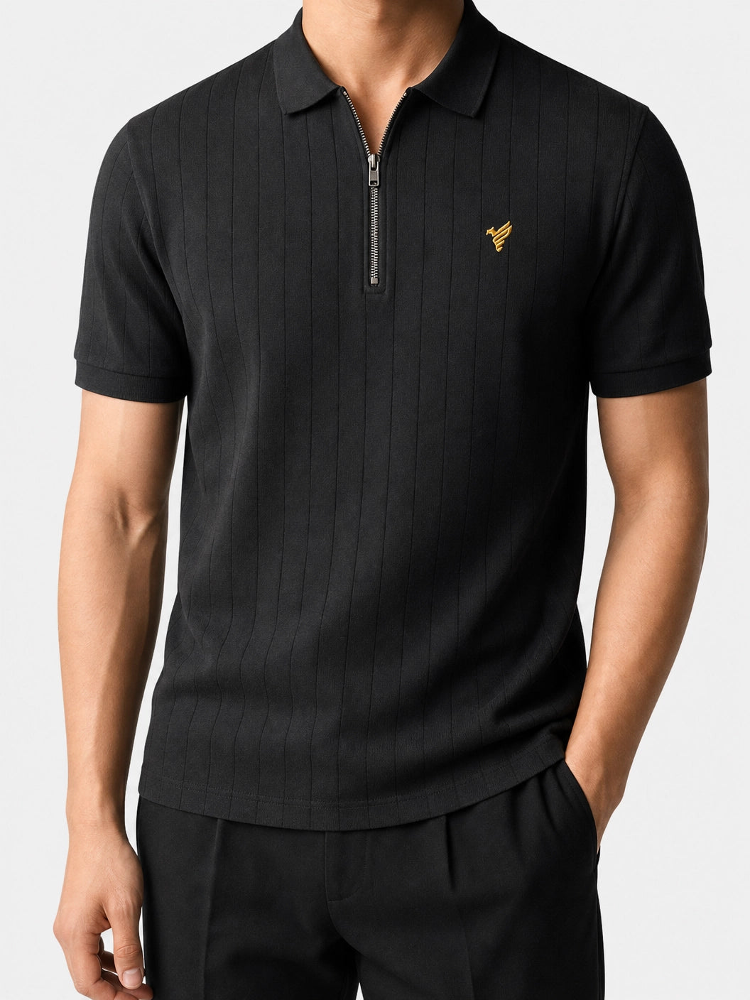 Fitted Drop Needle Polo - Black