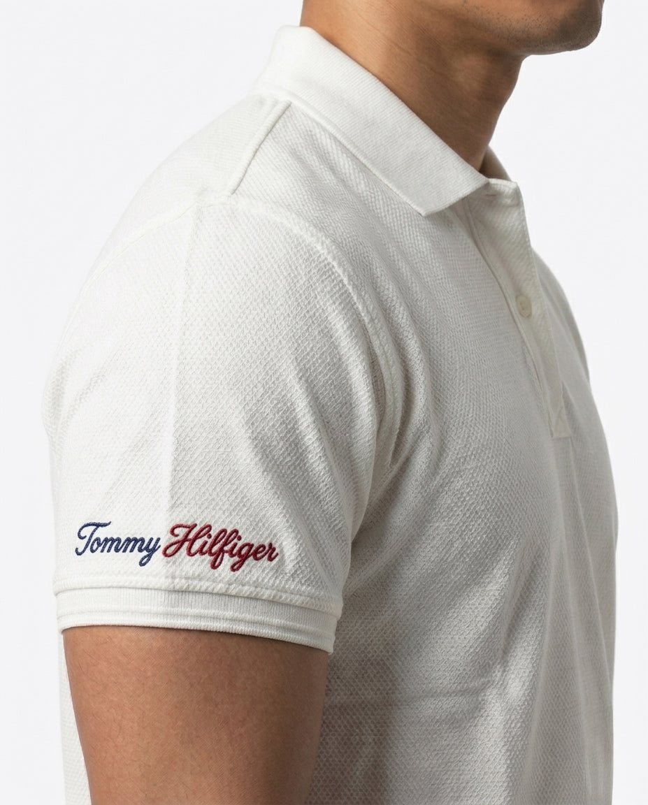 Classic Popcorn Knit Polo – White