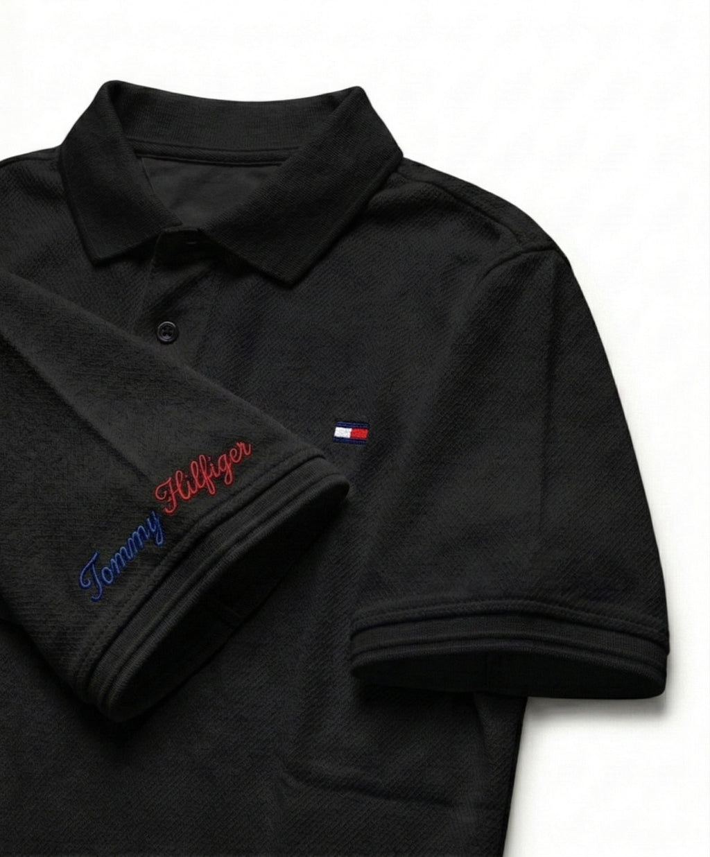 Classic Popcorn Knit Polo – Black