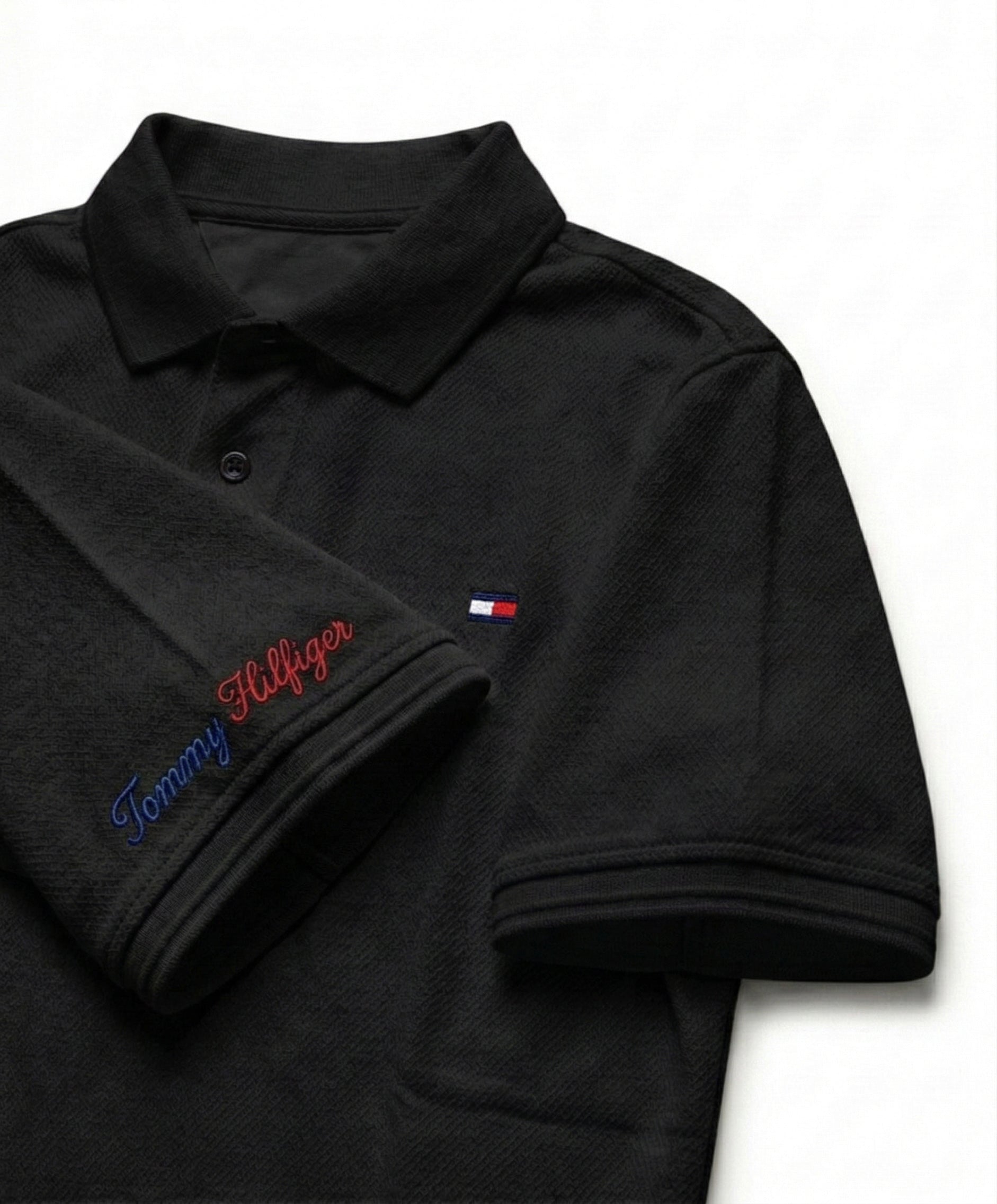 Classic Popcorn Knit Polo – Black