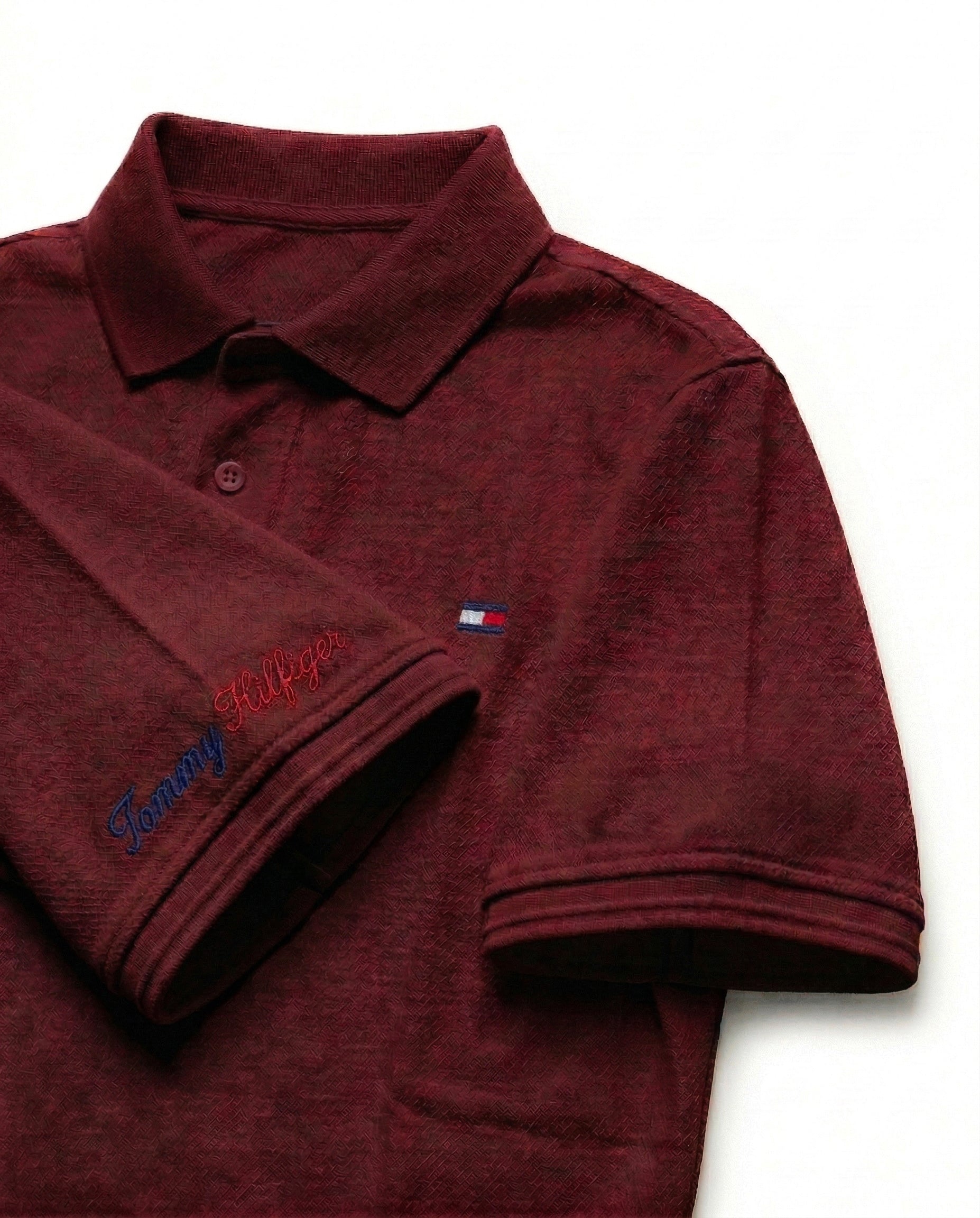 Classic Popcorn Knit Polo – Maroon