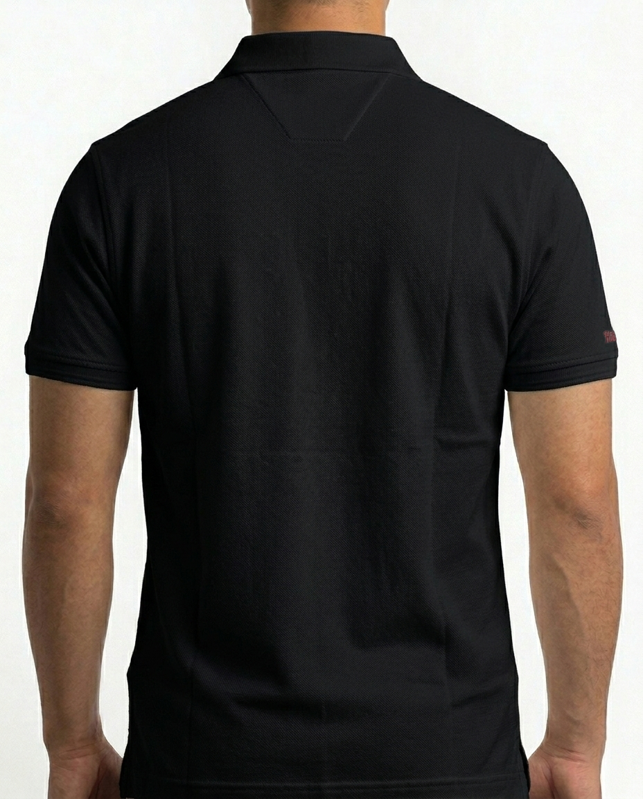 Classic Popcorn Knit Polo – Black