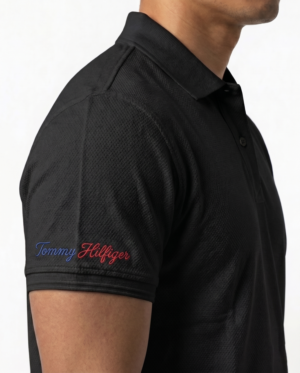 Classic Popcorn Knit Polo – Black