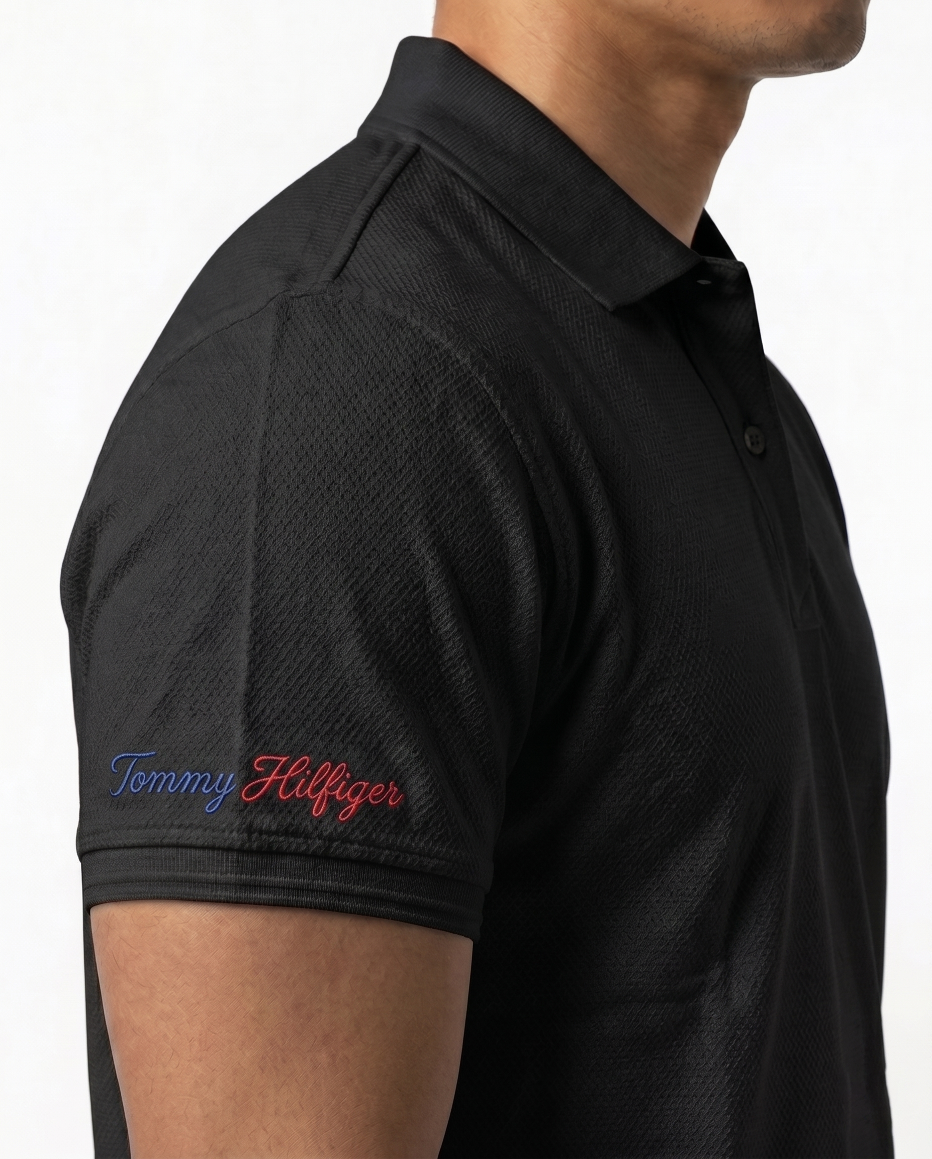 Classic Popcorn Knit Polo – Black