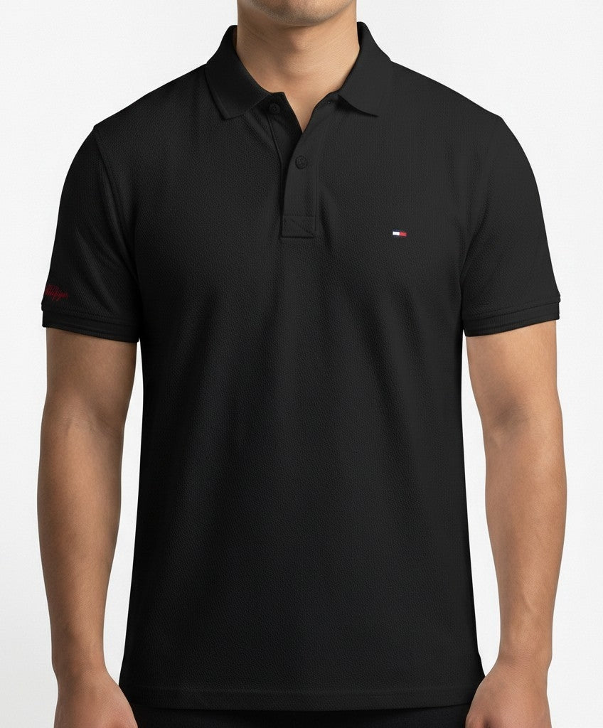 Classic Popcorn Knit Polo – Black
