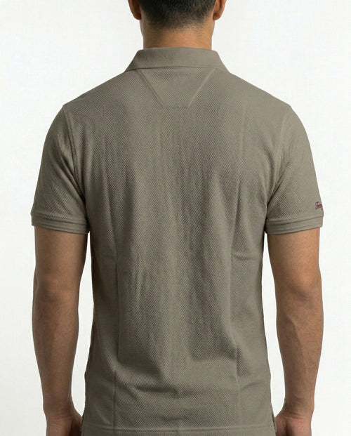 Classic Popcorn Knit Polo – Beige