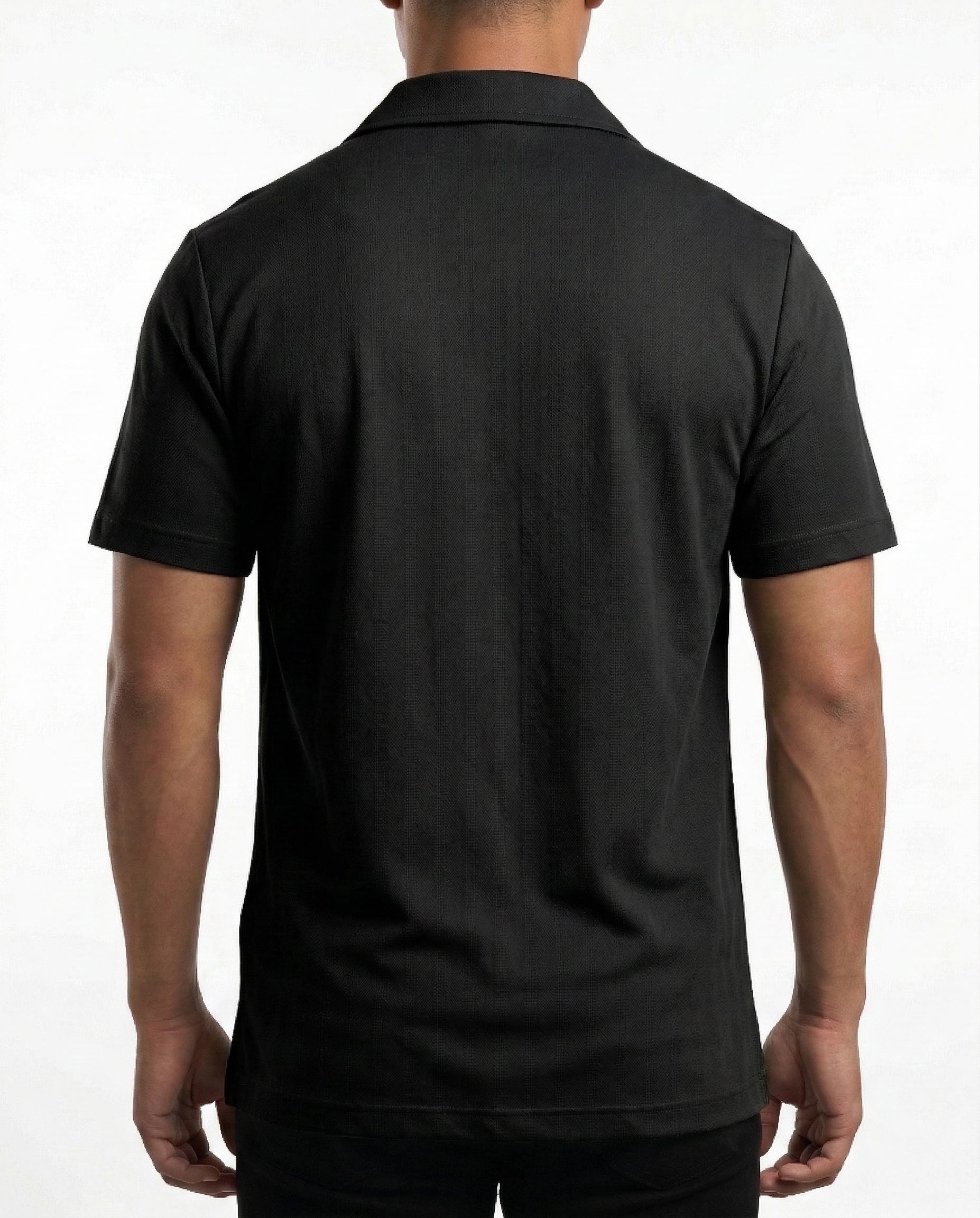 Jet Black Nylon Button-Down Shirt