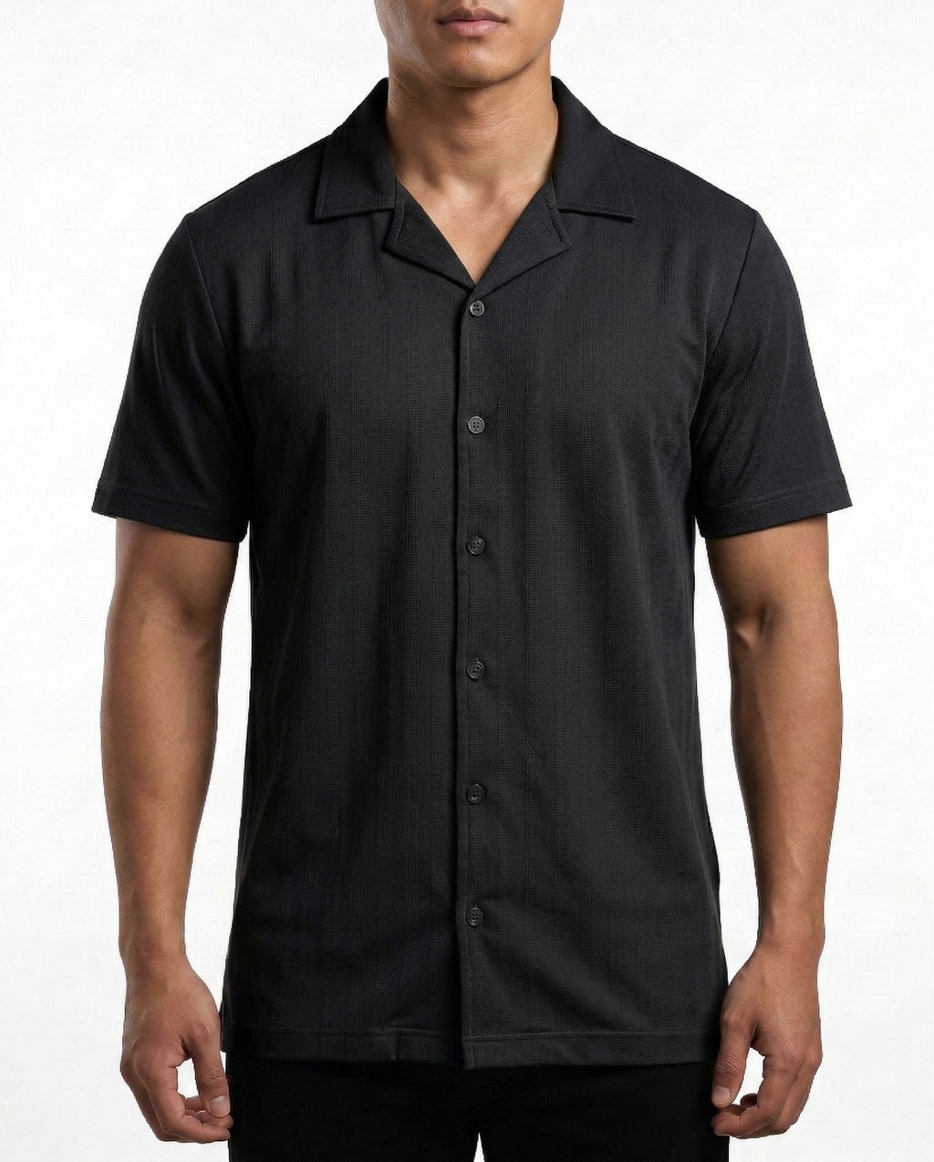 Jet Black Nylon Button-Down Shirt