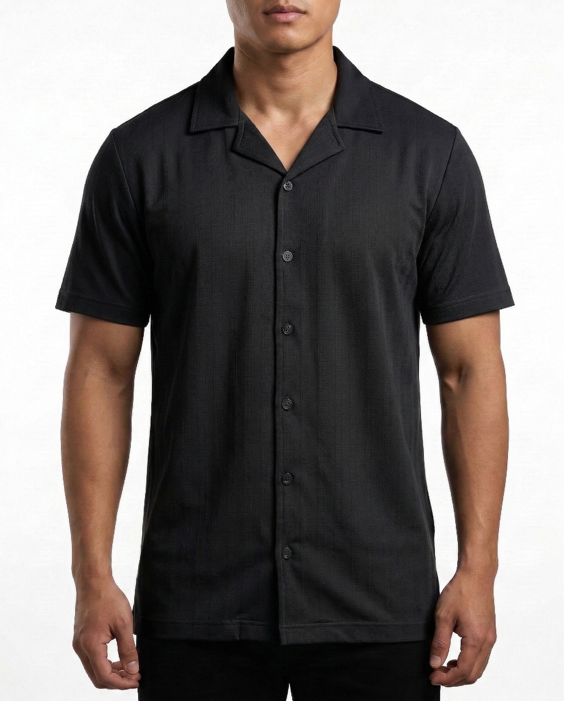 Jet Black Nylon Button-Down Shirt