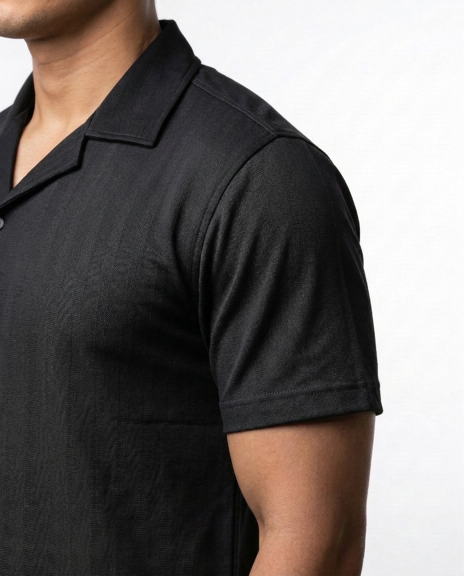 Jet Black Nylon Button-Down Shirt