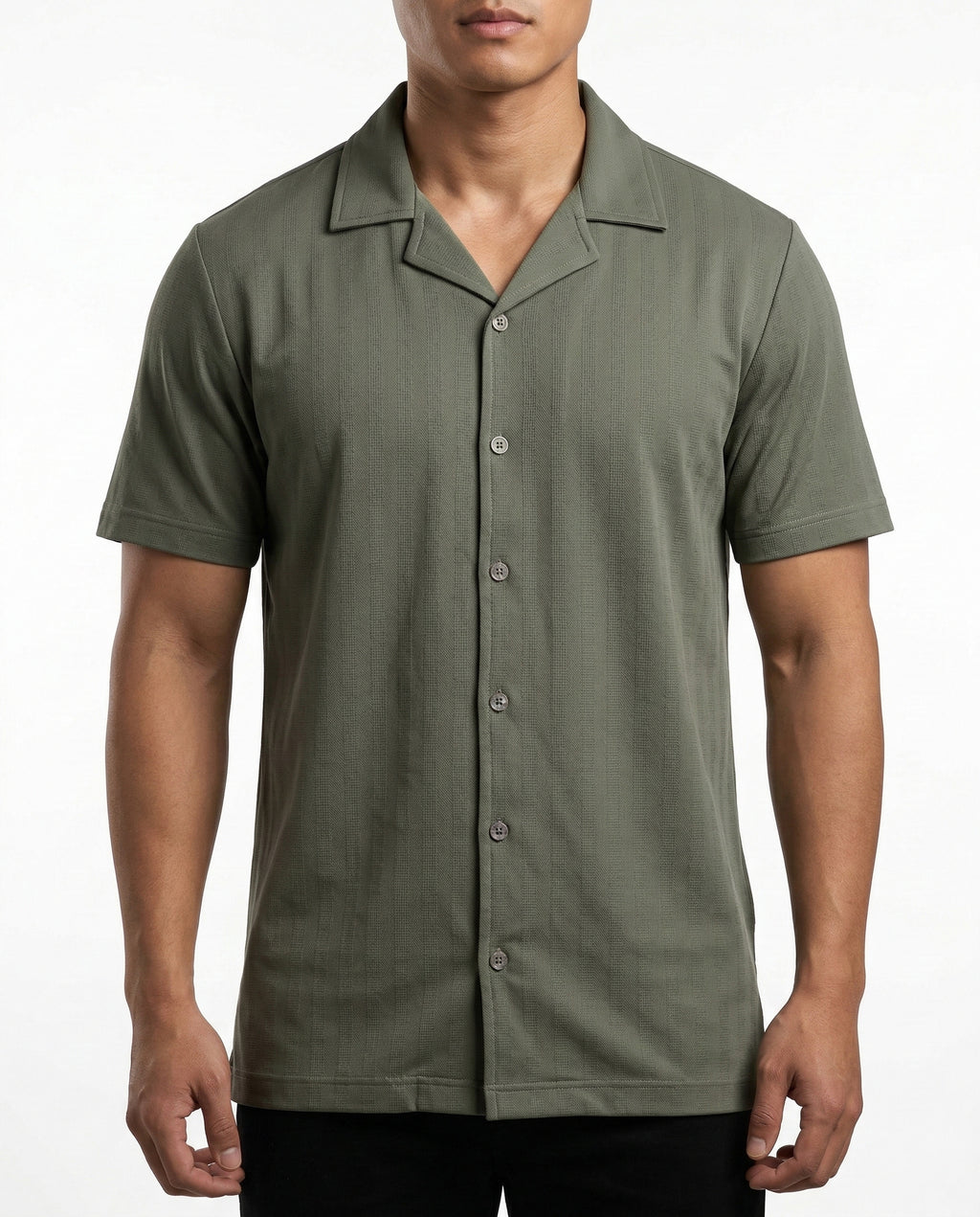 Forest Green Nylon Button-Down Shirt