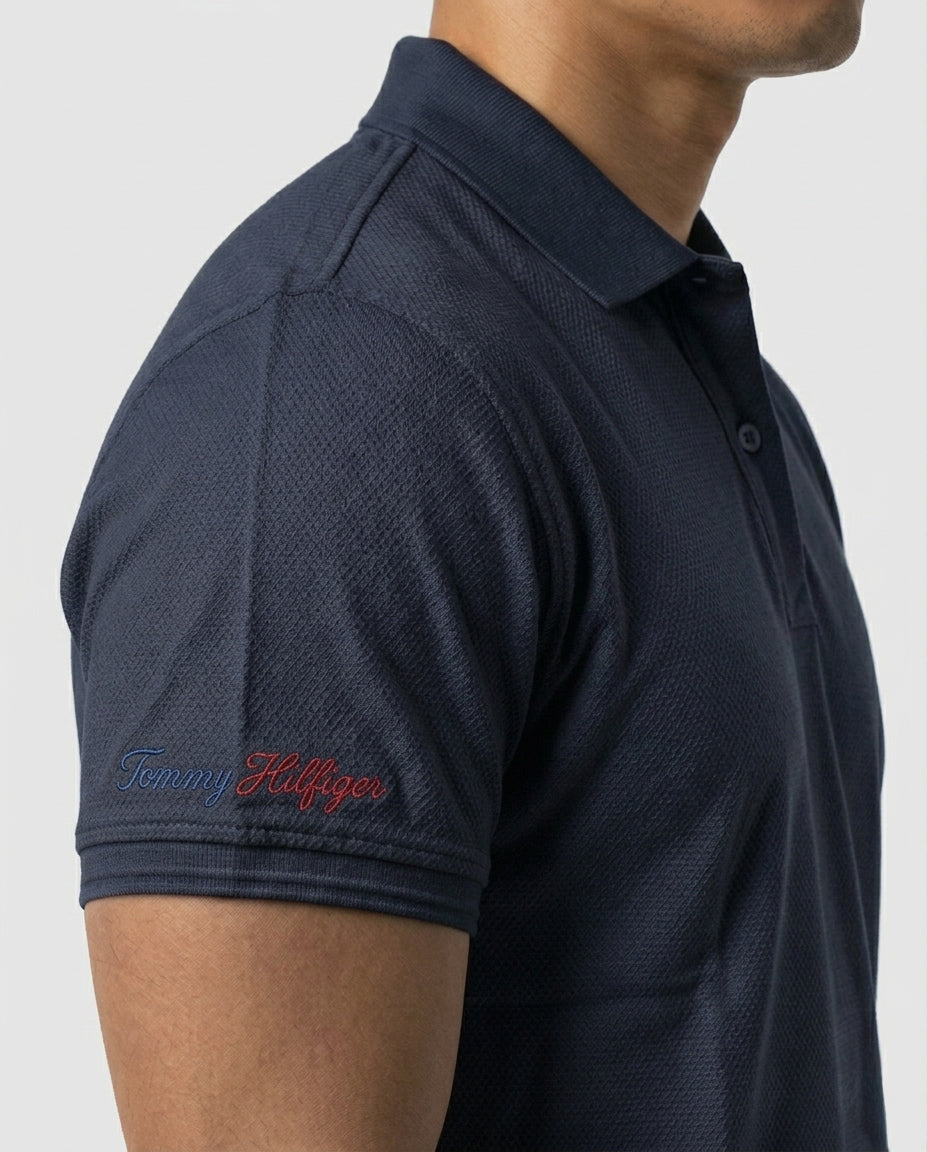 Classic Popcorn Knit Polo – Navy Blue