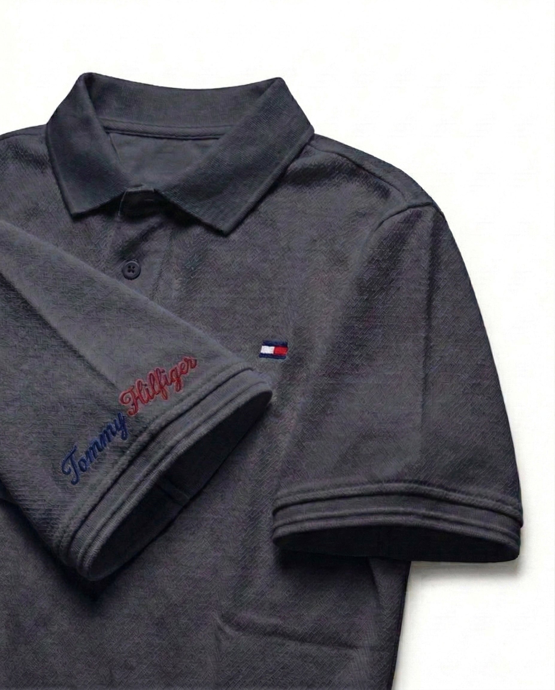 Classic Popcorn Knit Polo – Navy Blue
