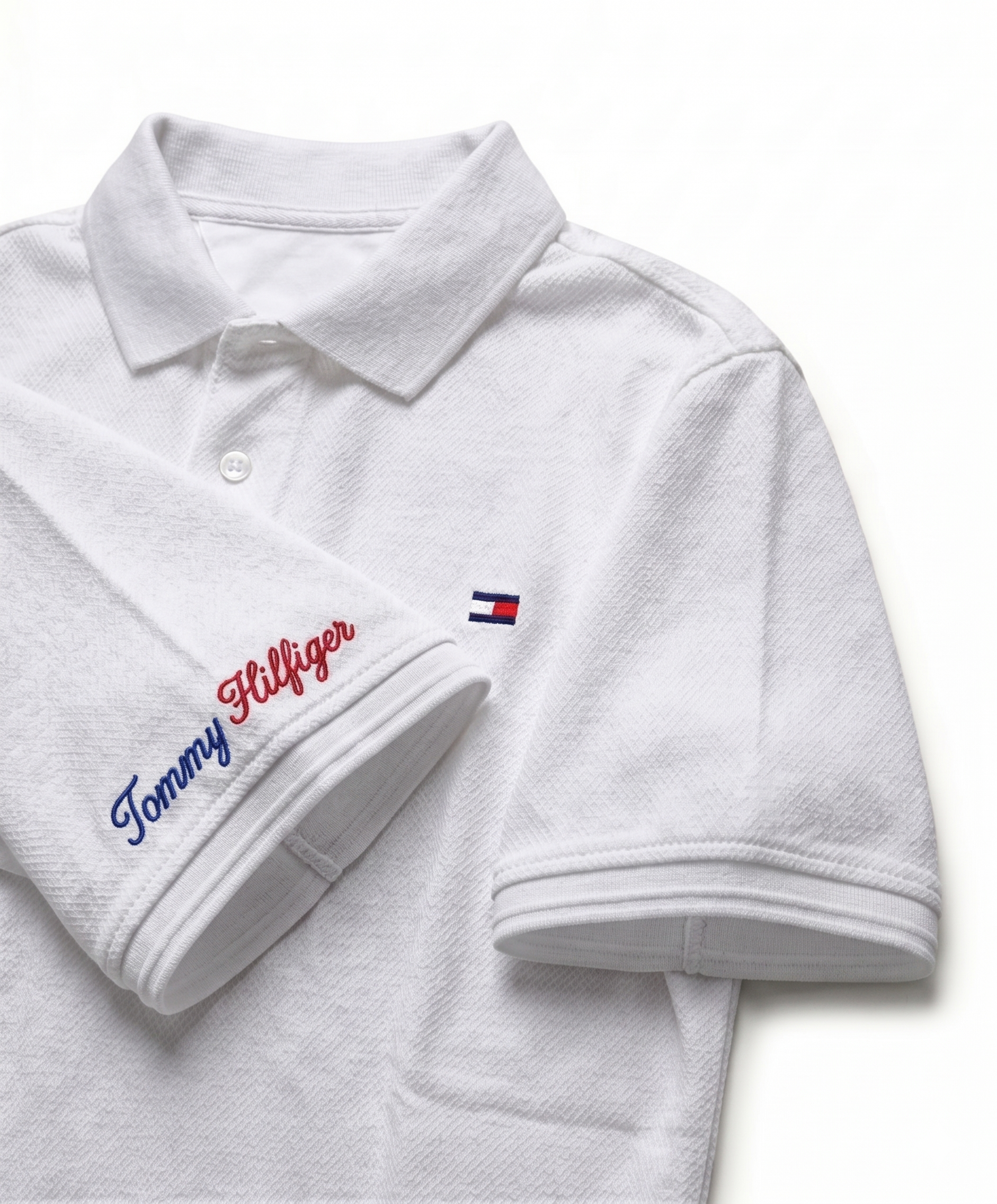 Classic Popcorn Knit Polo – White